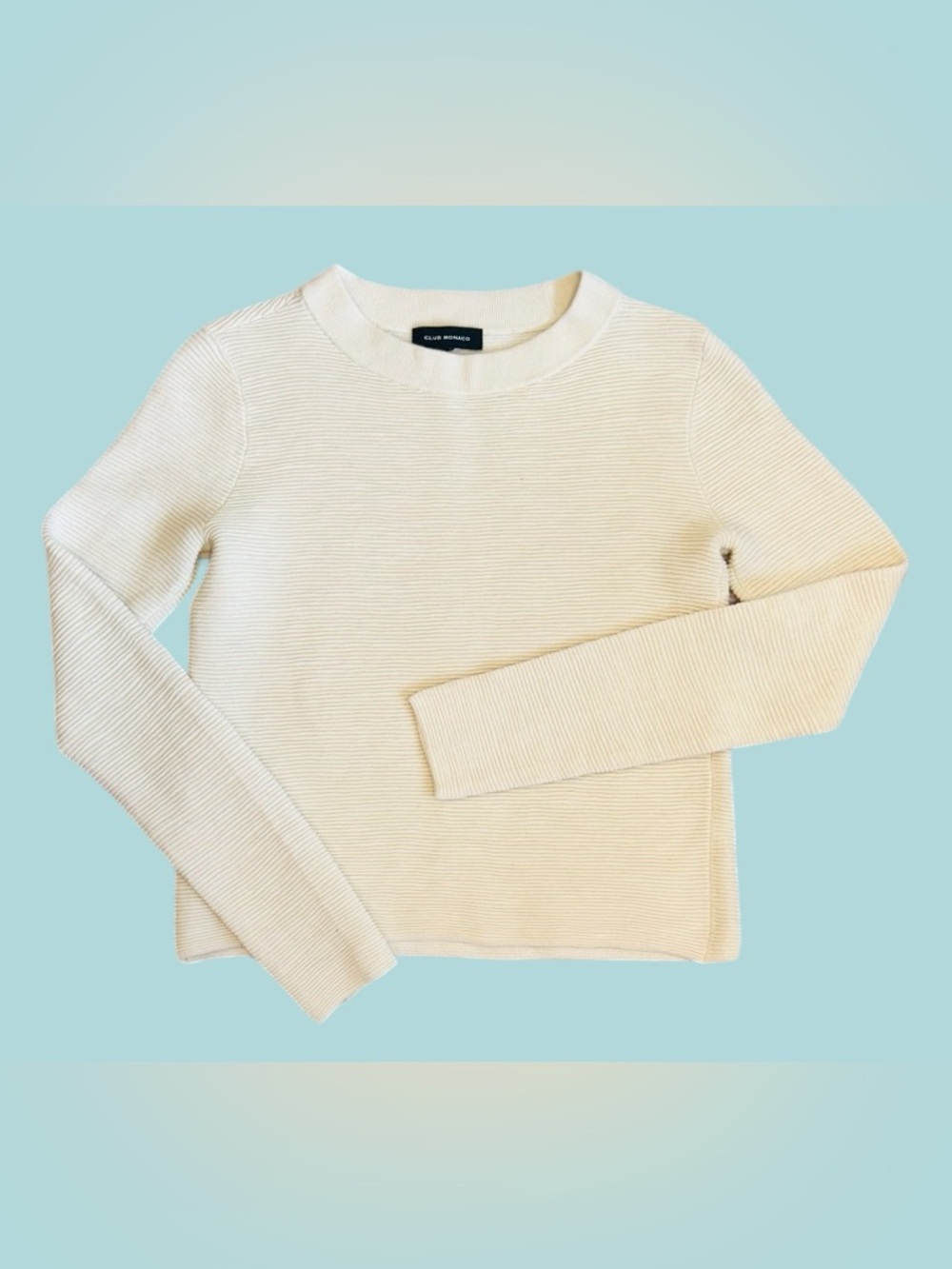 Club Monaco Cream Ribbed Long-Sleeve Sweater size S